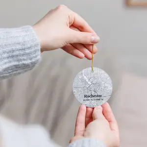 Rochester Ornament Ceramic Christmas Tree Decoration with City Map Design Holiday Gift Keepsake for New York Fans