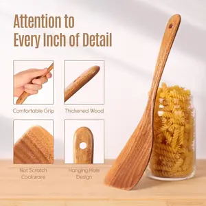Wooden Spatula Set, 2-Piece Natural Teak Original Wood Cooking Utensils, Non-Stick Pan Kitchen Tools, Frying Pans, Wooden Spoon and Stirring Spoon, Durable Kitchenware