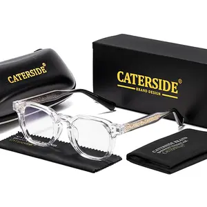 CATERSIDE Fashion Vintage Men's Eyeglass Frames Anti Blue Light Lens Gold Unique Temple Tips Square Thick Frame Travel Beach Party Ideal Gift Choice