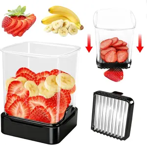 Fruit Slicer Cup for Strawberry, Banana, Hard-Boiled Egg - Detachable Cutter with Push Plate - Rapid & Safe Slicing Kitchen Gadget for Quick Meal Prep (Black) GENGCANG
