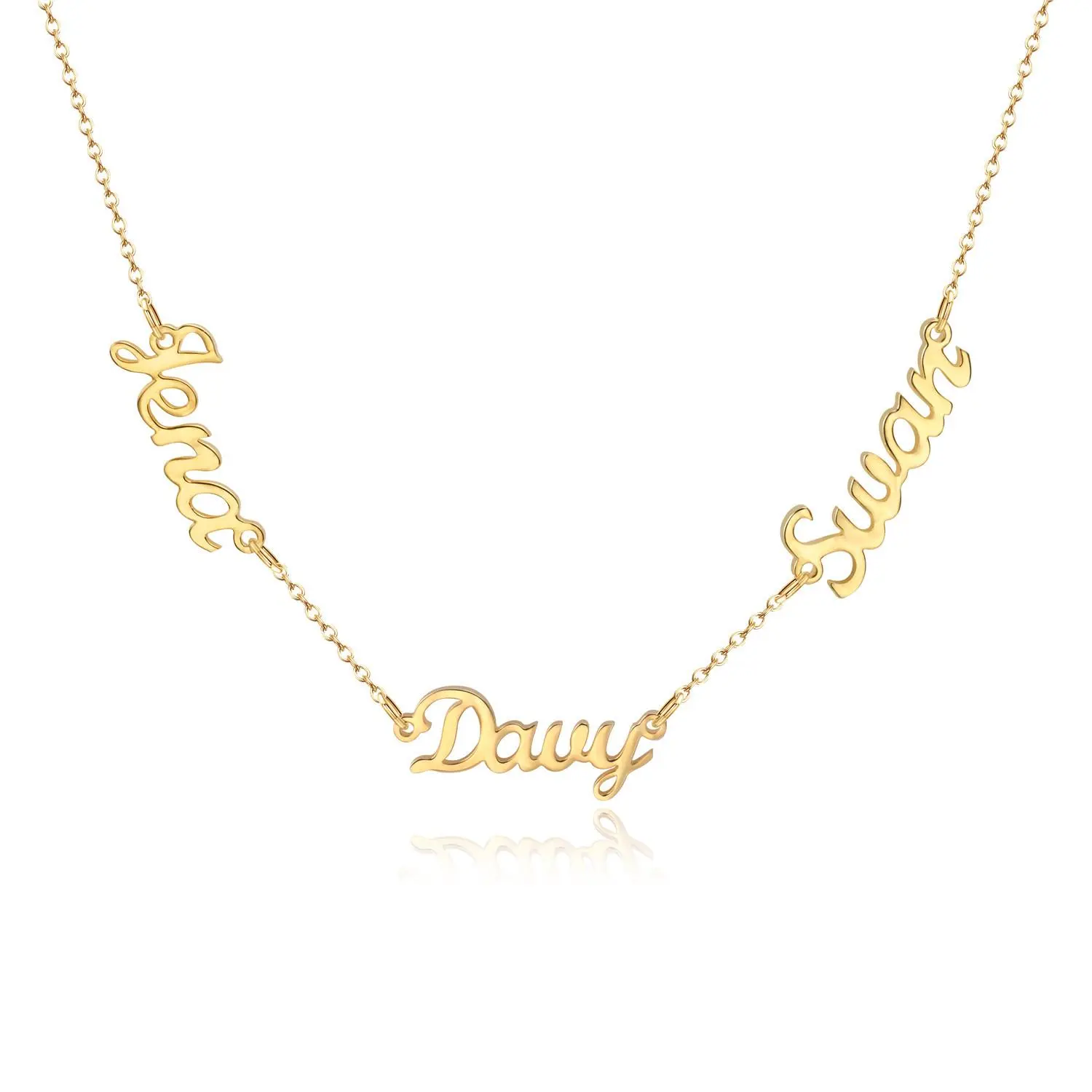 AS520 Custom Cut Multiple Names Stainless Steel Name Necklace, Gold/Silver Color Personalized Mother's Day Gift for Family
