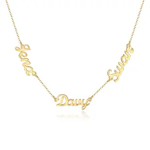 AS520 For Mother's Day Multiple Names Custom Cut Necklace Personalized Gift Stainless Steel Letter Necklace Family Mothering Sunday  Gold Silver Color