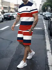 Men's 3D Printed Casual Fitted Comfortable Short Sleeve and Shorts Set, Stylish Summer for Relaxation, Perfect for Daily Wear