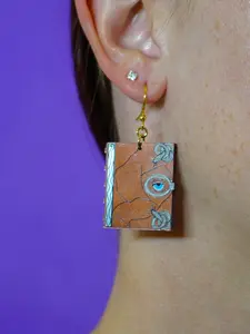 Witch's Book Halloween Earrings Hand Painted Acrylic Hypoallergenic Silver Plated Gold Plated Brass Lightweight Comfortable Hocus Pocus
