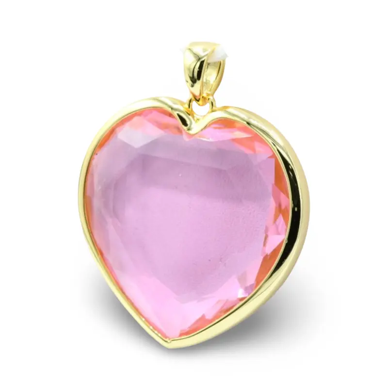 Pink Heart Pendant Brass Simple Design