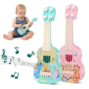 Ukulele Toy Cute Animals Dinosaur Bear Pattern Four-String Design Soft Strings Safe for Hands Portable Parent-Child Interaction Gift