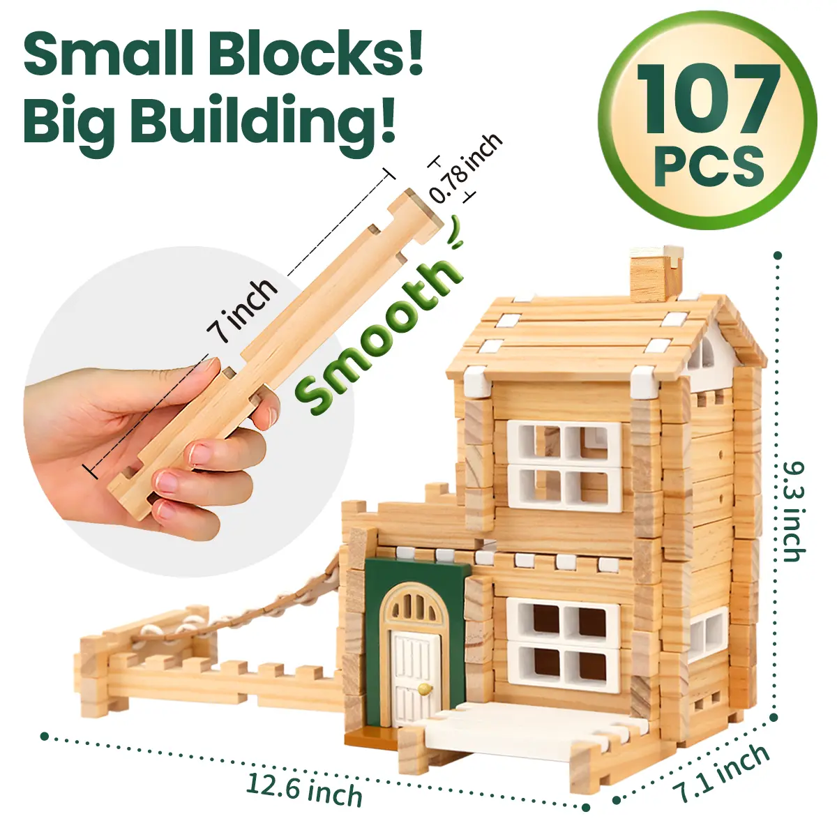 Notchies Jovi-mindly Garden Edition Wooden Building Kit, 107-Piece FSC-Certified Toddler Construction Set with Doors & Windows, Safe Eco-Friendly Mortise-and-Tenon Structure for Ages 5+ Kids