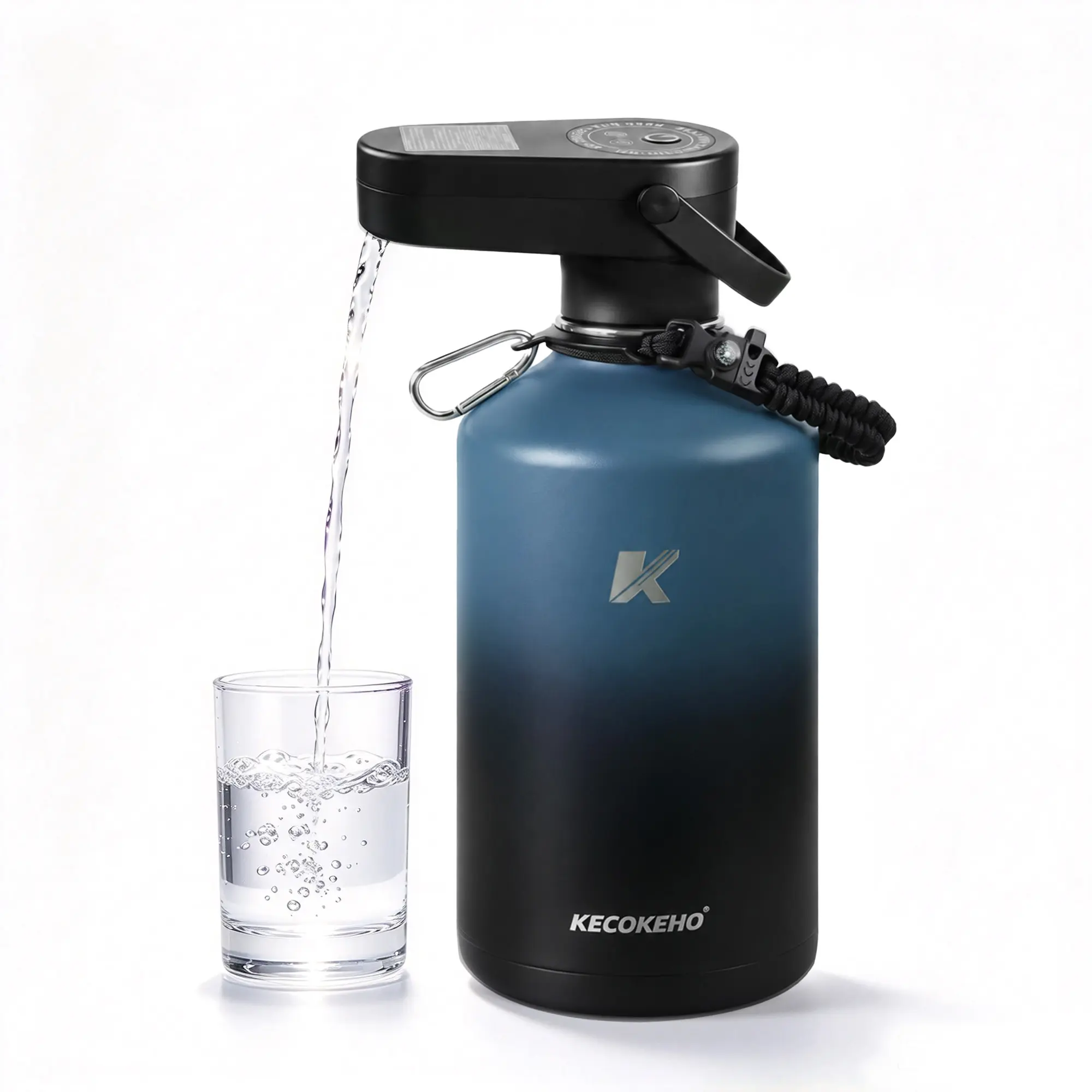 128oz Functional Unisex Stainless Steel Insulated Sports Water Jug with USB-C Charge Electric Pump, 1-Touch Pour for Outdoor Adventures & Team Workouts