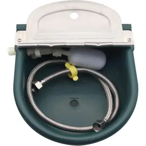 Automatic Water Bowl Plastic Livestock Waterer for Horse Cattle Goat Sheep Dog, Farm Grade Water Trough Bowl (with Drainage Hole & 39.37 inch Pipe)