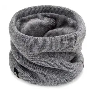 Winter men's solid color scarf for cycling, windproof and plush for women's warmth, thick woolen yarn, pullover scarf, simple and versatile