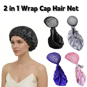 2-In-1 Wrap Cap Bonnet, Reversible Design & Adjustable Fit Tie Band, Silk Bonnet for Silk Press, Satinbonnet for Sleeping, Double-Layered Nettie Band