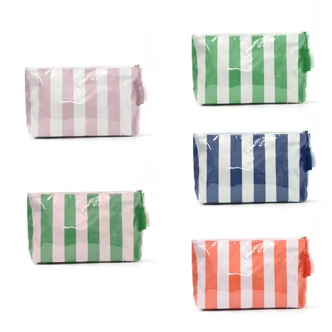 Vertical Striped Polyester Handheld Cosmetics Organizer Pouch - Easy-Grab Zip Closure, High-Capacity Multi-Use Bag for Travel, Commuting Luggage (Travel Cosmetic Bags)