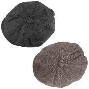 2 Pack Newsboy Hats for Men Classic 8 Panel Wool Blend Ivy Hat