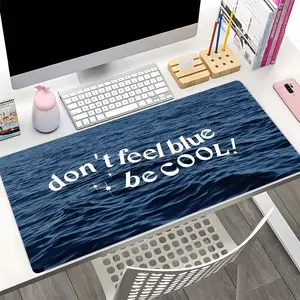 Minimalist Wave Slogan XXL Mouse Pad, Blue Ocean Extended Desk Mat with Non-Slip Base, Large Keyboard Pad for Gamers Workers, Aesthetic Coastal Desk Decor, Perfect Gift