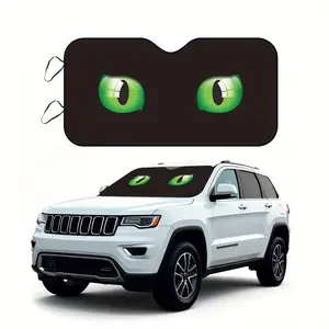 Sun Protection, 1pc Green cat eyes on black backgroundthe design, Portable and foldable, Easy to install on all vehicles, durable sunshade fabric, Windshield Sunshades