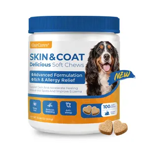 OurCares NEW Advanced Skin & Coat Support Soft Chews for Dogs (Chicken Flavor) – 100 Count | With Colostrum, Salmon Oil & Turmeric, Enhances Immunity & Nourishes Healthy Fur，dog Supplements, Vitamin E, GLB