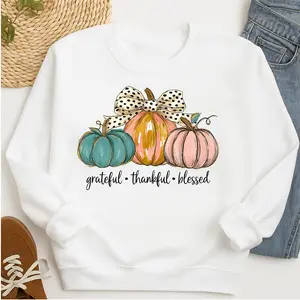 Grateful Thankful Blessed Sweatshirt, Cozy Fall Pumpkin Crewneck, Rustic Thanksgiving Sweater, Autumn Harvest Pullover, Fall Outfit for Women