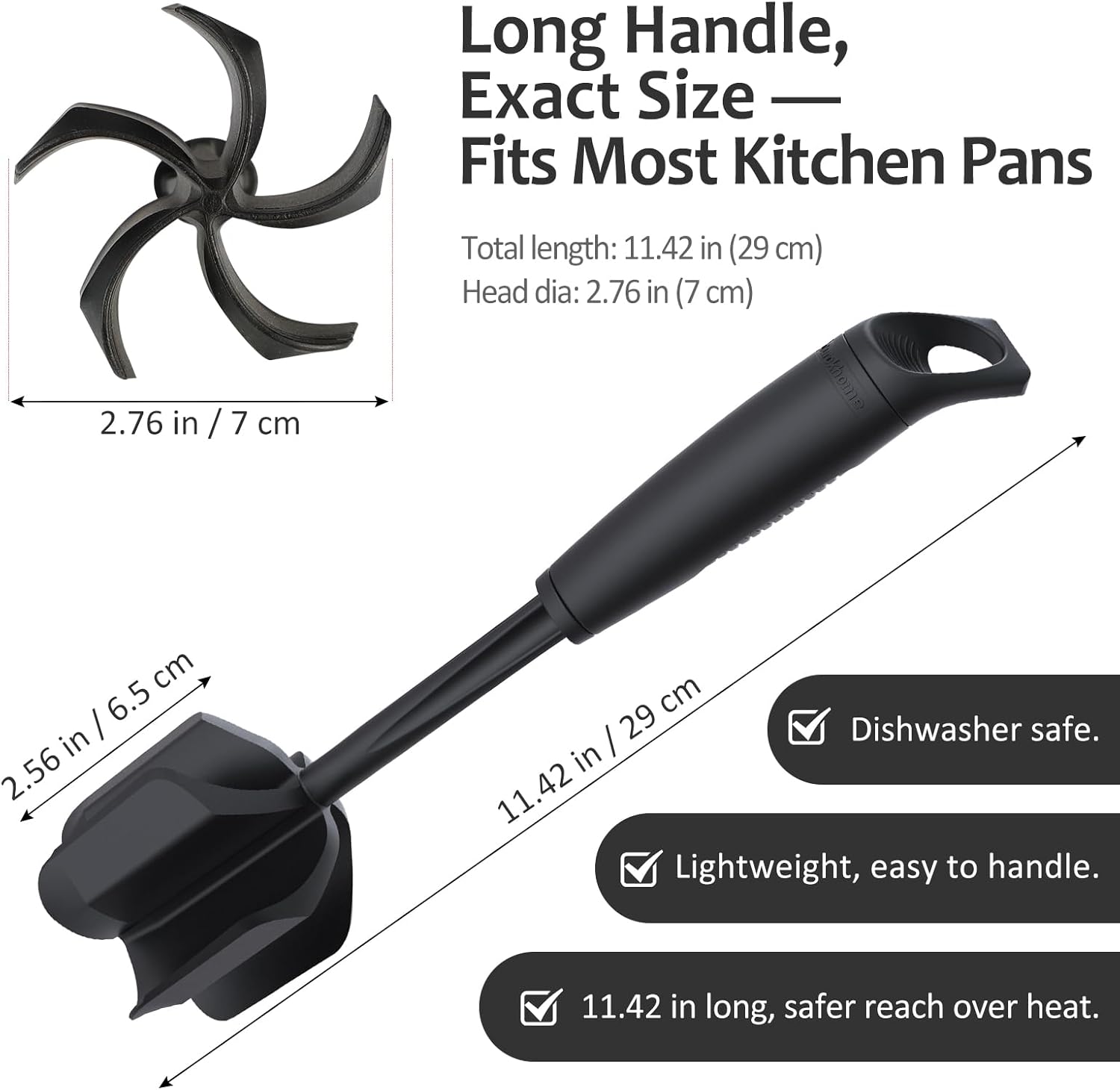 Ourokhome Meat Chopper & Potato Masher – Heat Resistant Nylon Ground Beef Smasher, 5-Blade Nonstick Mixer & Stirrer, Multi-Use Kitchen Tool, Black