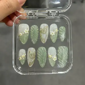 Cat Eye Green Press on nails: Floral Nails, Fairy Nail, Butterfly Nail, Birthday Nails