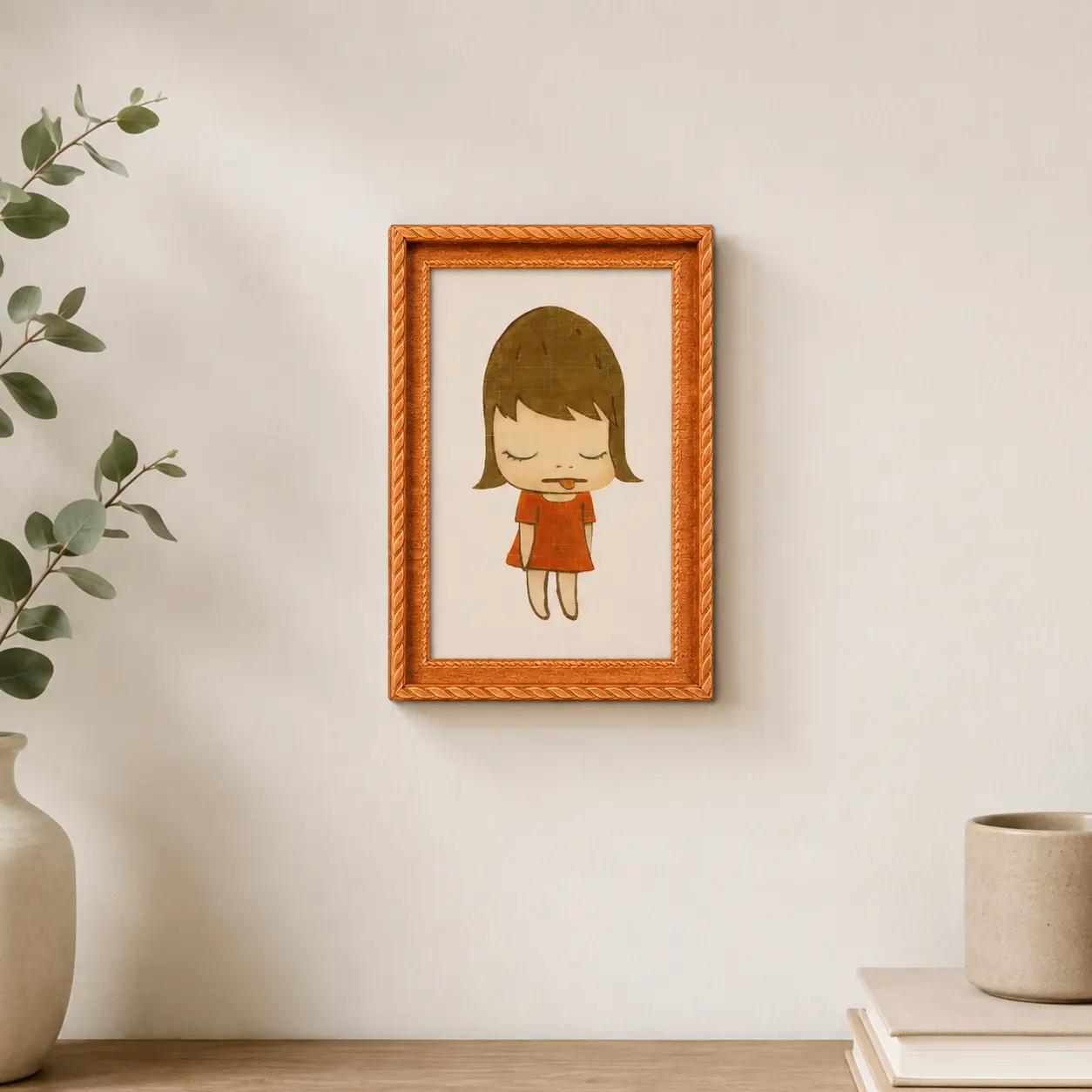 Cute Sleepy Girl Wooden Fridge Magnet, Mini Framed Art Magnet, Kawaii Home Decor, Refrigerator Magnet Gift