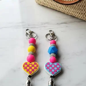 Checkered Heart Keychain Handmade Keyring