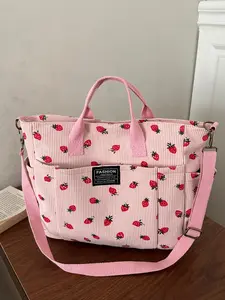 Strawberry Print Mom Bag, Multi-Pocket Shoulder Bag, Large Capacity Crossbody Backpack, Fits Tablet & Phone, Ideal for Outing, Work, School