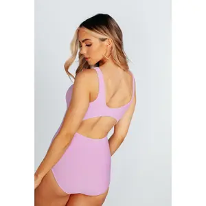 Zipper Open Back Textured One Piece - Neon Lilac - Restocked