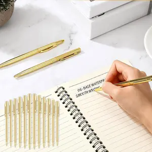 12 Pack Gold Slim Ballpoint Pens with Black Ink, Medium Point (1 mm) for Wedding, Business, Office, Students, Teachers, and Guests