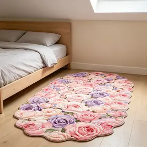 Modern Rose Pattern Rug, Luxury Fashion Bedroom Runner, Soft Comfortable Area Rug, Washable Easy Clean Plush Carpet Mat