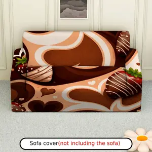 1Pc Chocolate Strawberry Heart Pattern Sofa Cover - Soft, Breathable with Elastic Fit, Machine Washable, Valentine's Day Perfect for Living Room & Study Decor, Sofa Covers for Living Room.