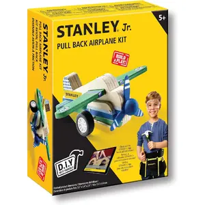 Stanley Jr. JK029-SY Children's Pull Back Airplane Kit DIY Wooden Construction Set for Ages 5+ Fun Family Project Creative Gift