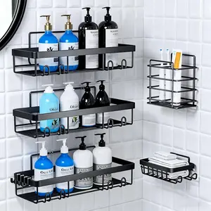 Adhesive Shower , 5-Pack Shower   Bathroom Storage Organization, No Drilling Shelves with Soap  &  Wall-Mounted Shower Holder, Rustproof Bathroom Shelves