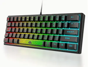 60% Percent Gaming Keyboard, Compact RGB Chroma Backlit K61-Wired Mechanical Feel Membrane Keyboard, UK Layout Pro Mini 62 Keys, Waterproof, For PS4 XBOX PC Laptop Mac