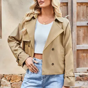 Women's Casual Short Outerwear Cropped Trench Coat Double Breasted Short Jacket Daily   Springfresh