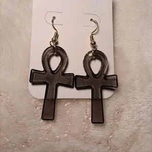 Semi-Transparent Black Ankh Dangle Earrings