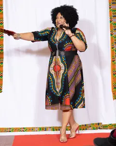 Vibrant Dashiki-Inspired A-Line Dress with Bold African Print Patterns