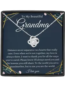 Heart Knot Pendant Necklace, Love Knot Necklace for Grandma, Gift Box and Meaningful Card Included, Birthday Mother's Day Christmas Gifts