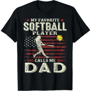 Fathers Day Softball Player Calls Me Dad US Flag TShirt