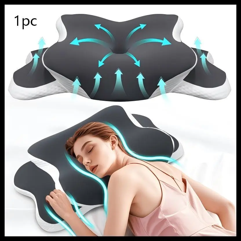 Dark Butterfly Neck Pillow, Breathable Cooling Fabric, Adjustable Height, Ideal for Sleep Position Adjustment, Perfect Gift for Seniors