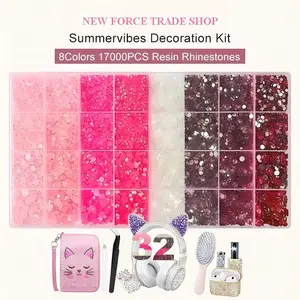 Rhinestone Bedazzling Kit, 17000 Pcs Flatback Resin Jelly Crystals in 8 Colors, 3-6mm Sizes with Long-Lasting Sparkle for Nail Art, Crafts & Makeup, Includes Tools