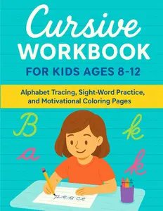 Cursive Workbook For Kids Ages 8-12: Alphabet Tracing, Sight-Word Practice, and Motivational Coloring Pages,Trace A–Z, Master Tricky Words, and Build Confidence Through Fun Activities