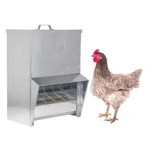 Galvanized Chicken Tough Feeder, Weatherproof Poultry Food Dispenser with Lid - 25lb