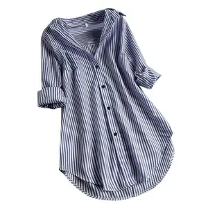 2025 Spring/Summer Unique Striped Long Sleeve Loose Shirt for Women Top Womenswear Blouse Collared