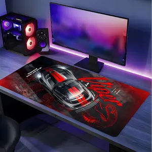 Black & Red Viper Sports Car Large Extended Gaming Mouse Pad, Non-Slip Rubber Base Stitched Lock Edge Desk Mat, Edgy Automotive Street Art Design, Durable Computer Accessory for Home Office & Gaming Setup, Perfect Gift for Car & Speed Enthusiasts