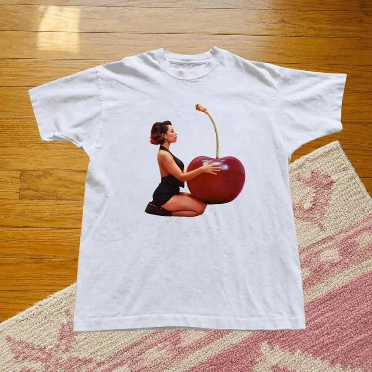 Y2K Cherry Graphic T-Shirt, Cute Woman & Big Red Cherry Design, Summer Unisex Tee, Casual Streetwear Top, Cherry Lover Gift