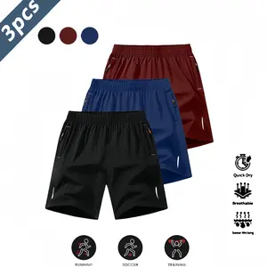 Men’s lightweight quick-dry breathable three-piece set, casual athletic style, anti-wrinkle, 100% polyester fabric, solid color, with reflective stripes, fitness workout set run short Zipper