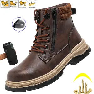 Steel Toe Cap Shoes For Men Work Boots Puncture-Proof Work Safety Shoes Protective Working Shoes Male Footwear Security Sneakers Men Indestructible Shoes High Top Construction Work Shoes