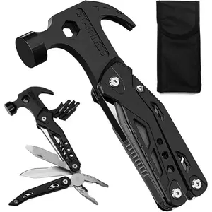 Multitool Hammer Folding Survival Tool: 14 in 1 All One Multi Mini Small Gadget - Camping Hiking Car Multifunctional Stainless Pliers Knife For Men Dad Cool Gifts