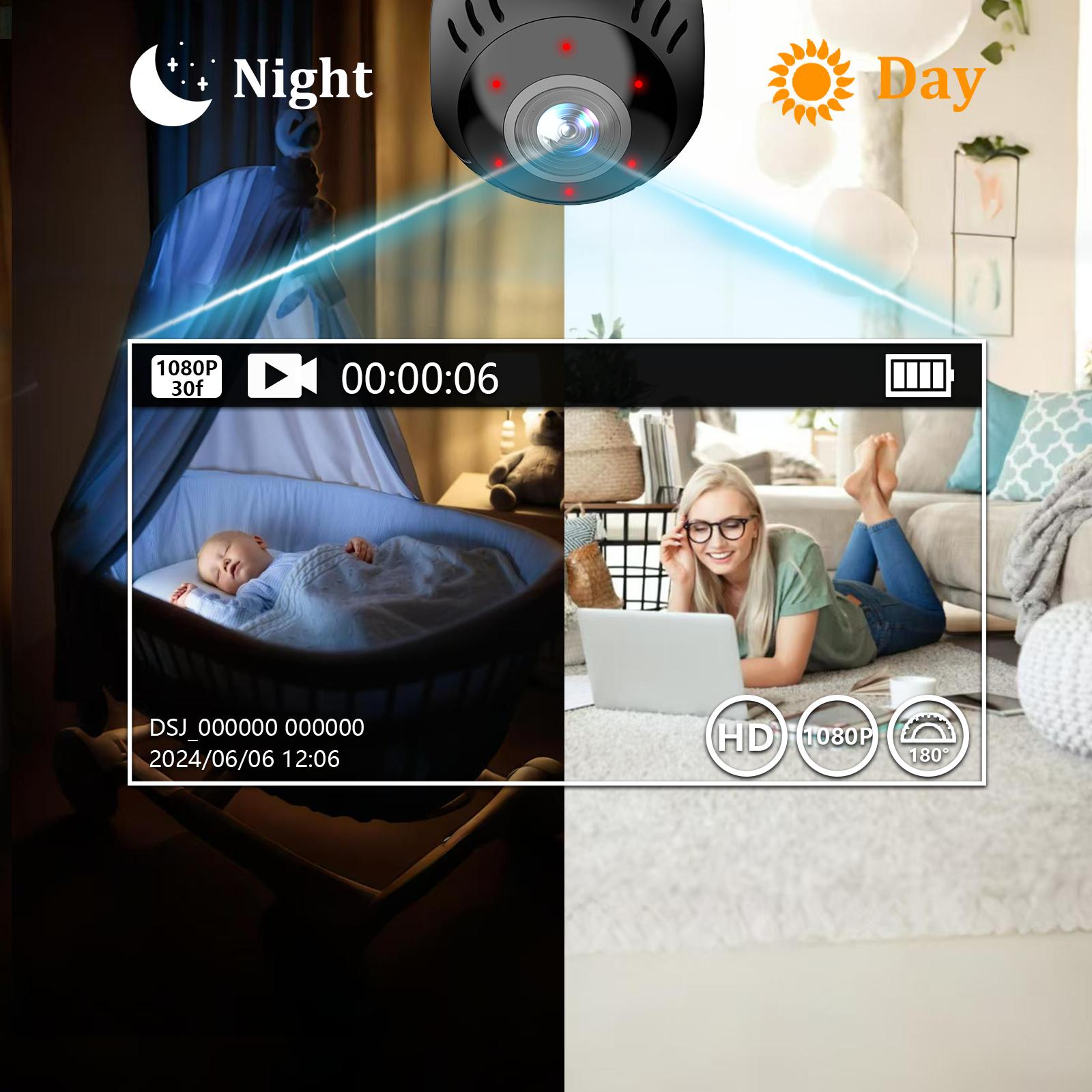 2MP FHD Hidden Mini Security Camera, Wireless WiFi, Motion Detection,  Night Vision, Nanny Cam for Home Use, Indoor Surveillance, Baby & Pet Monitor, Cloud Storage (Paid Service) + SD Card Recording (SD Card Not Included) with Infrared