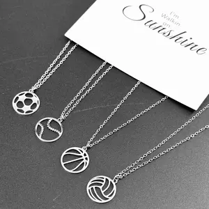 【PANG Jewelry】New Sports Ball Pattern Titanium Steel Basketball  Football Baseball Volleyball Necklace High-End Accessory Collarbone Chain